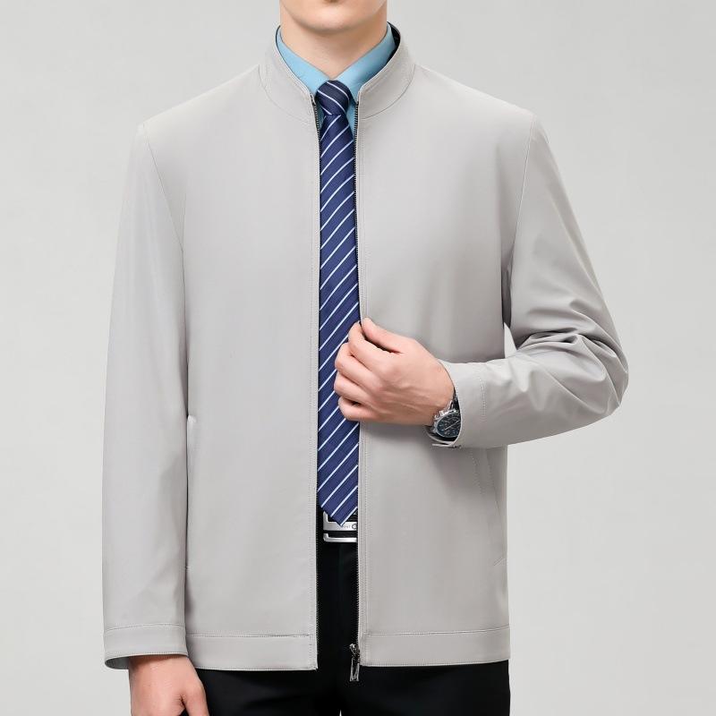 High-end Mulberry Silk Jacket Men's Stand-up Collar Middle-aged Casual Jacket Casual Loose Dad Spring and Autumn Thin Coat