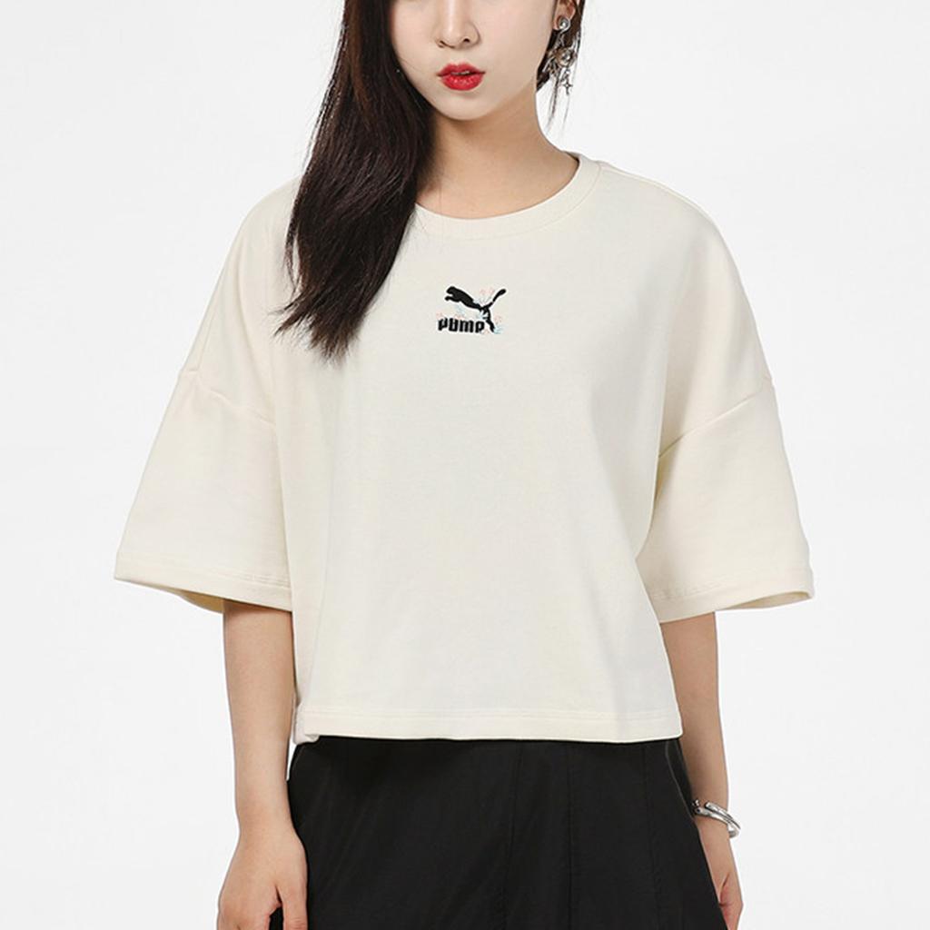 PUMA Crop Tops Women's Ecru Crew Neck Moderate 533212-73