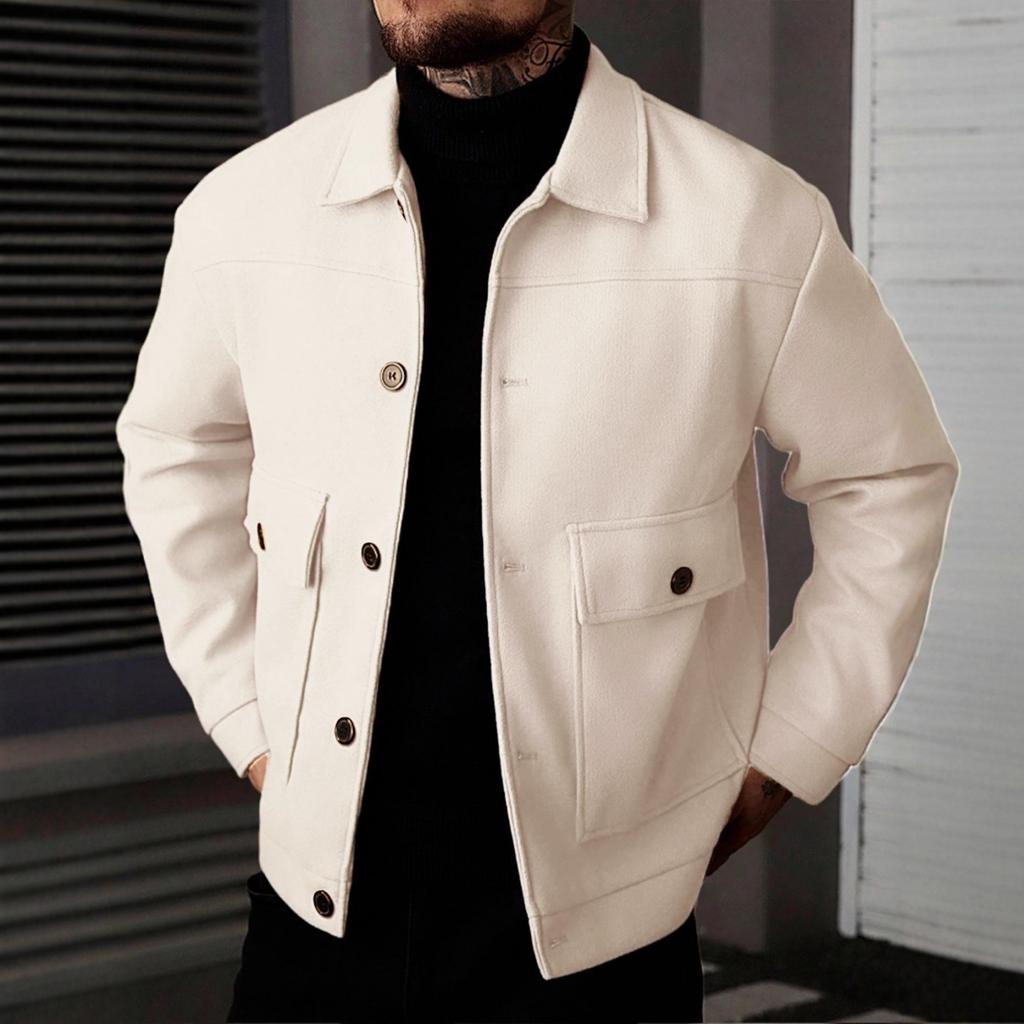Men's Casual Solid-color Square-neck Jacket, Men's Fitted Thickened Suede Button Jacket