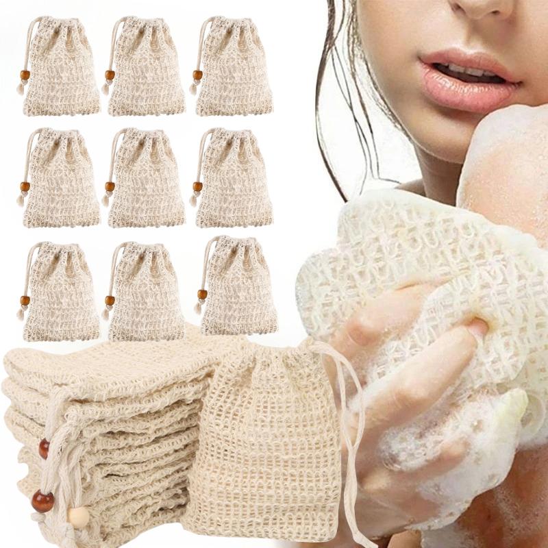 1-10 Stück Duschbad Sisal Seifenbeutel Natürlicher Sisal Seifenbeutel Peeling Seifensparer Beutelhalter für Bad & Dusche Seifenaufschäumende Netzbeutel
