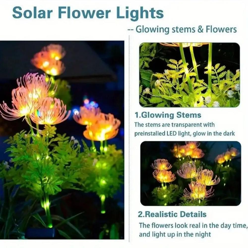 Solar-Gartenleuchten, Solar-Blumenleuchten mit leuchtenden Blumen und Stielen, Solar-LED-Außenleuchte für Gartenwege, Terrassendielen, Hofdekoration