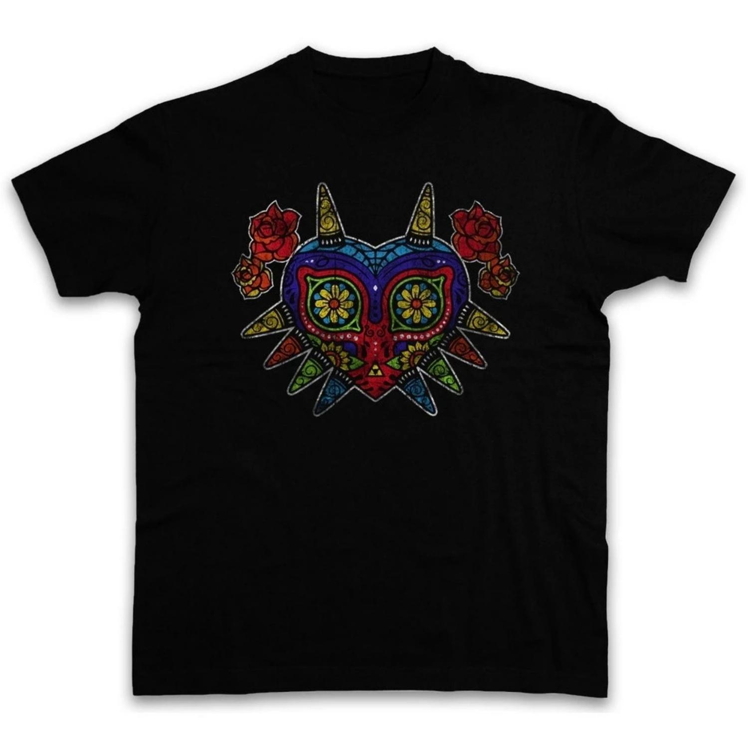 

MEXICAN MAJORA S MASK T-SHIRT Majora Horror Zelda Game Mexico Mask Graphic Printed T-shirt Men Crewneck Cotton Short Sleeve S чёрный