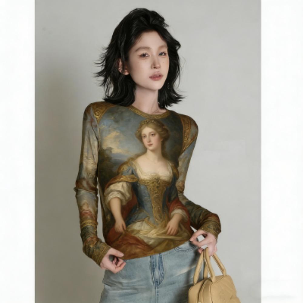 Spring Europe America Fashion Print Women's T-shirt Casual Pullover Women Long Sleeve Clothing Outdoor Casual Tees Top
