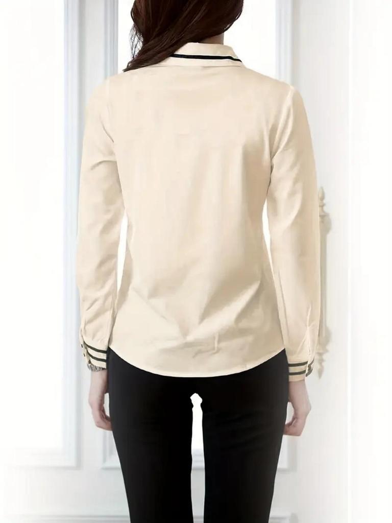 Classic Women's White Office Shirts with Contrasting Collars and Cuffs - European, American, Japanese, Korean Styles