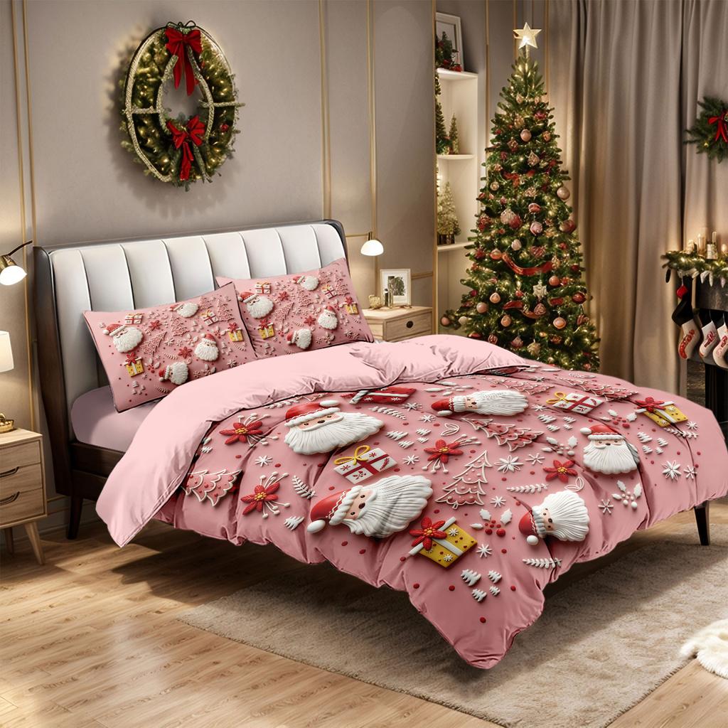 3Pcs Merry Christmas Imitation Relief Print Ccoreless Quilt Set Multi Size Bedrooms  Bedding Decoration Soft  Machine Washable