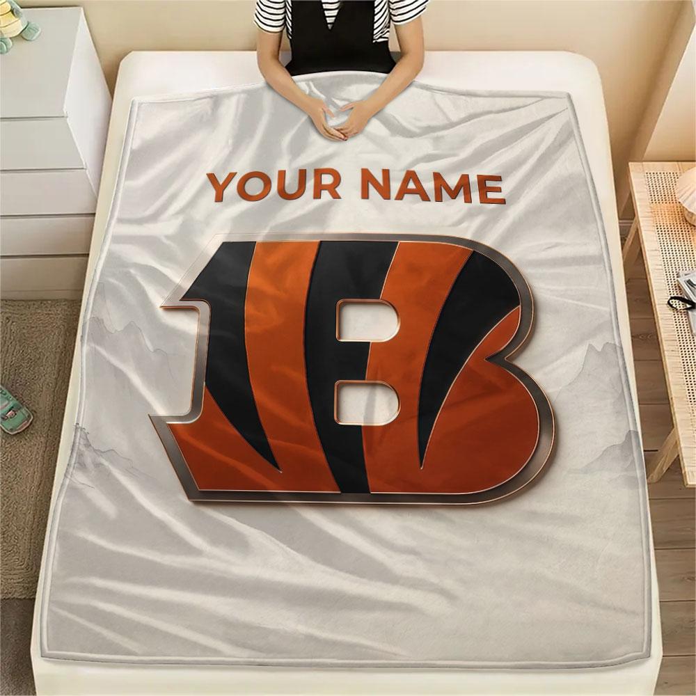 Custom Name,Cincinnati Bengals, Printed Flannel Blanket, Soft Throw for Bedroom Sofa, Washable, Christmas Present, Great Gift.