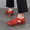 Johnature Genuine Leather Woven Breathable Flat Sandals Square Toe Soft Sole Versatile Women's Shoes