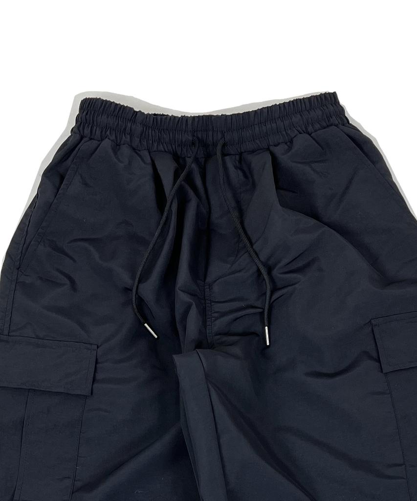 SK8ER ROCK Knee Tuck Cargo Nylon Wide Pants Black