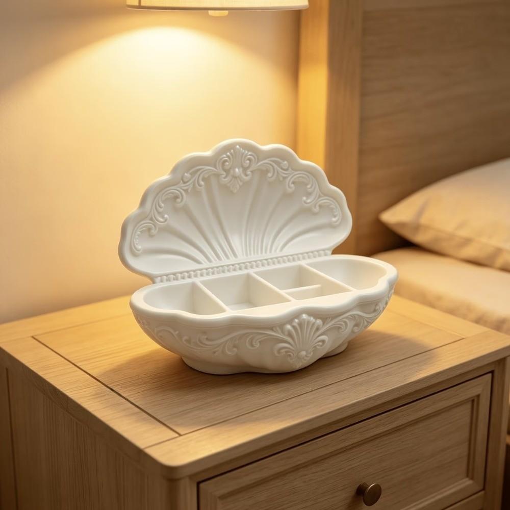Oval Shell-Shaped Jewelry Tray Vintage Desktop Storage Box Durable Decorative Gift Box Table Decor