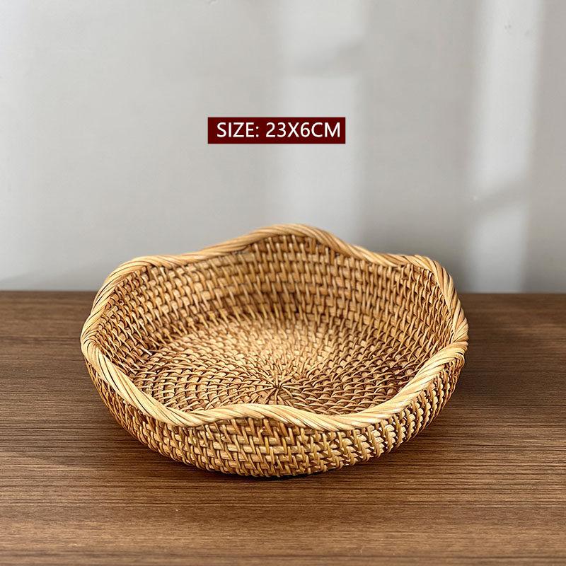 1PC Handmade Woven Fruit Basket Exquisite Snack and Fruit Tray Large-sized Rattan Snack Storage Basket Kitchen Bread Basket