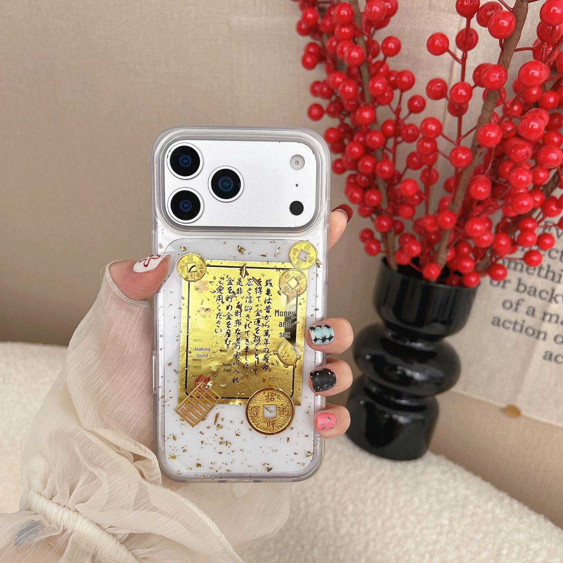Gold Foil Epoxy Soft Case for iPhone 11/13/14/15/16 Pro Max/17 - Drop-Proof 13