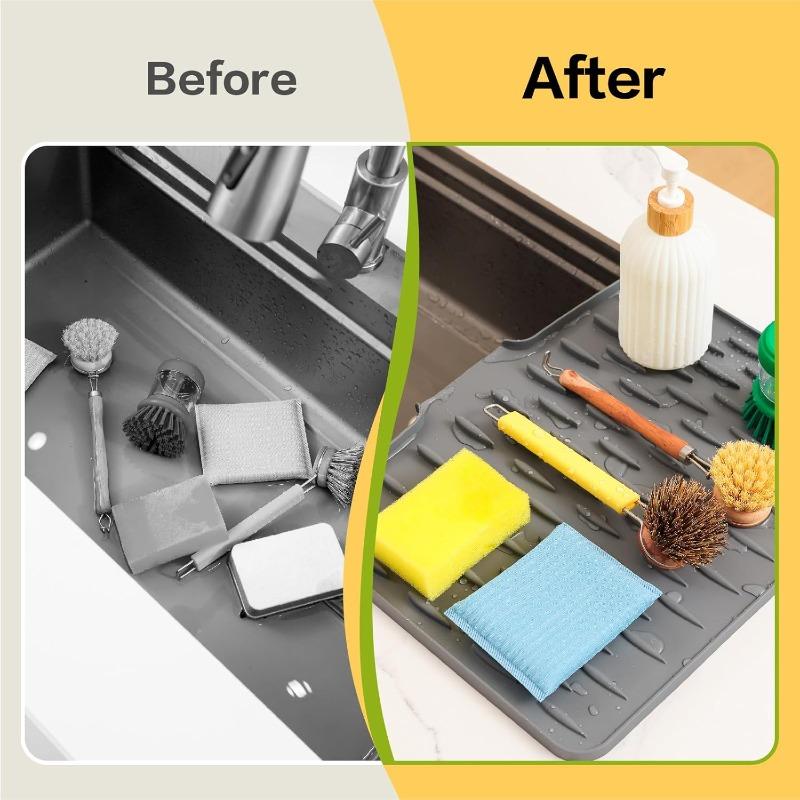 Silicone Kitchen Sink Drain Mat Drying Mat Non-slip Tableware Drain Pot Drying Filter Mat Suitable for Countertops Sinks