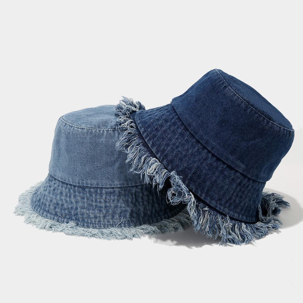 Retro Streetwear Denim Fisherman Hat With Wide Brim For Sun Protection In Summer