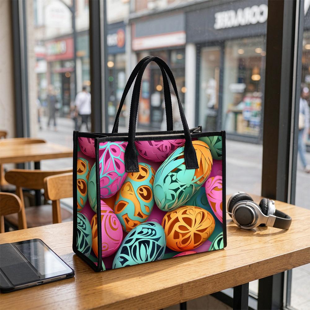Easter Egg Printed Tote Bag Casual Large Capacity Handbag for Daily Shopping Travel Use