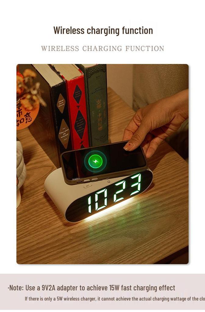 GH9000 Multi-functional Wireless Charging Alarm Clock - Bedside Desk Clock with Fast Mobile Phone Charging