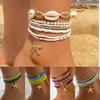 Bohemian Starfish Shell Colored Rice Bead Anklet Set, Beach Wind Starfish Beaded Feet Decoration Women