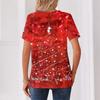 Women's Christmas Print V-Neck Short Sleeve T-Shirt with Decorative Buttons Casual Top