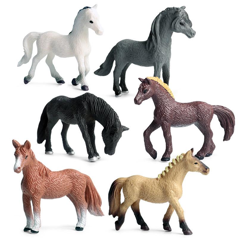 Children's Wild Horse Simulation Model: Eight Horses with Black & White Foals Toy