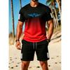 Summer New Men'S Casual Style Gradient Athletic Set, Gradient Short Sleeve T-Shirt And Drawstring Shorts