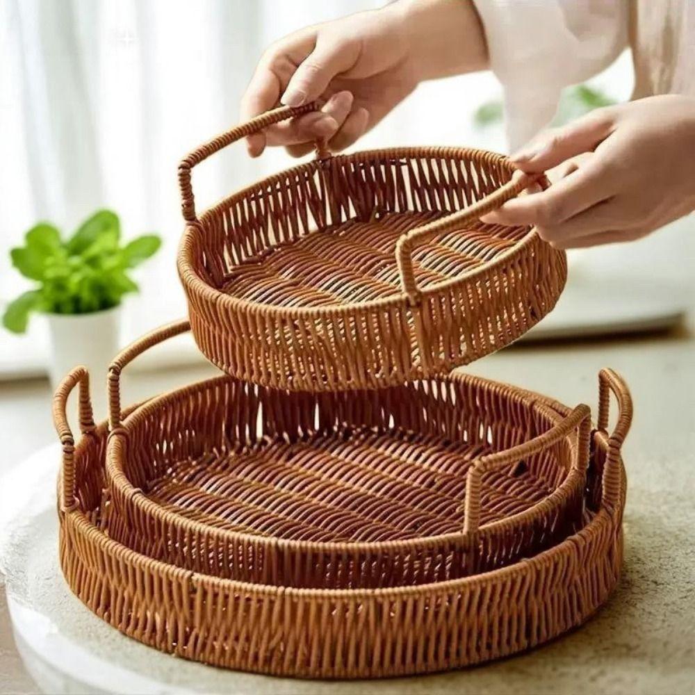 Handmade Imitation Rattan Storage Basket Plastic Dry Fruit Storage Tray  Kitchen