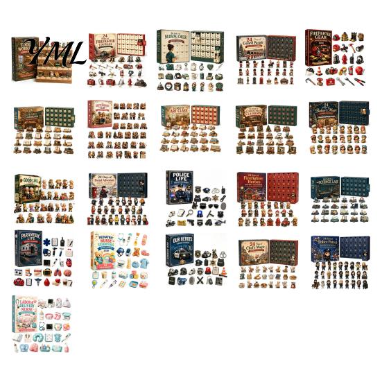 Simulation Scene Accessories 2026 Career Advent Calendar, 24-Day Countdown Box with Mini Occupation Retro Gift Set Figures, Community Helper Ornament