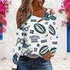 Women Plus Size White Asymmetric Cutout Neck Cold Shoulder Long Sleeve Sailboat Printed Top