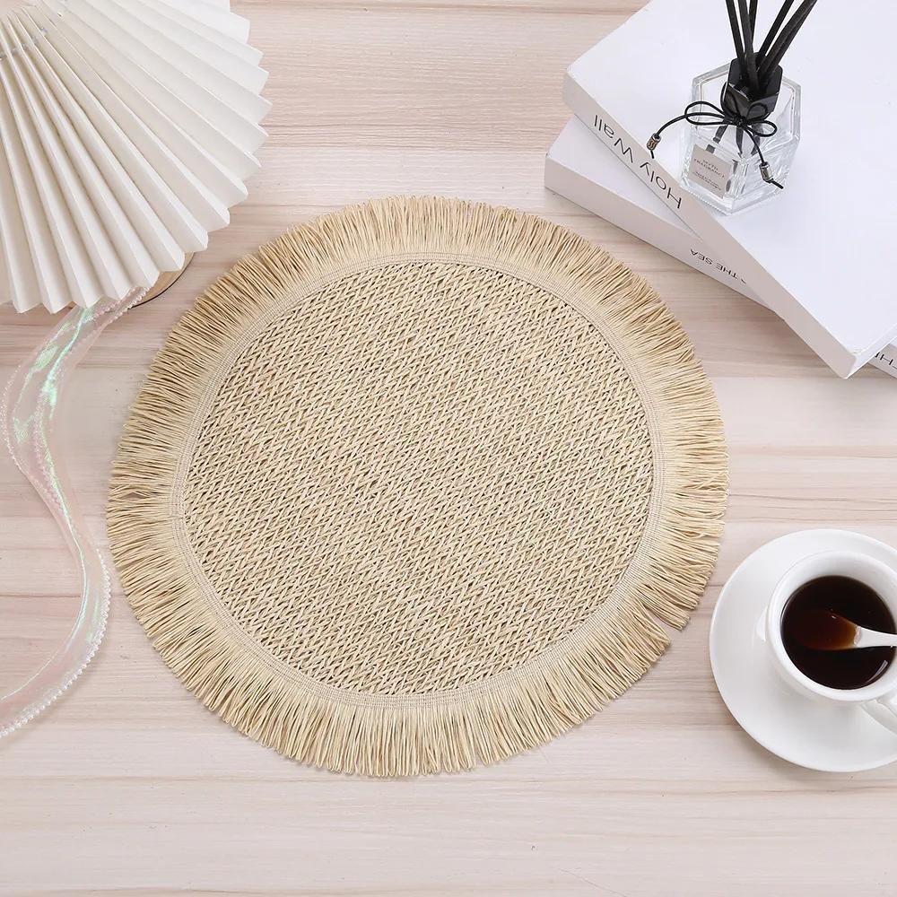 4pcs Hemp Rope Woven Placemat Home Decoration Tassel Hemp Rope Non-slip Mat Hotel Restaurant Western Food Insulation Mat