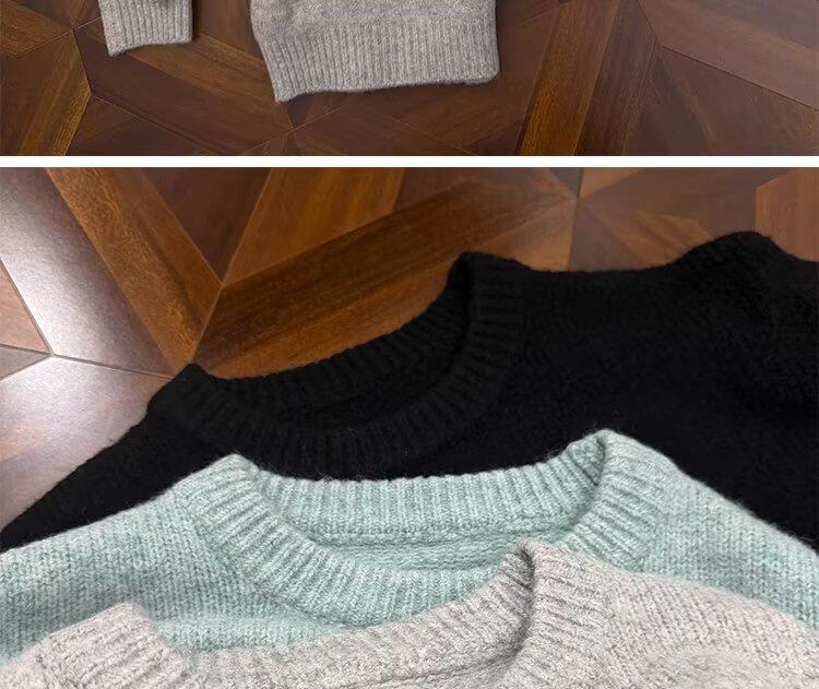 Unisex Korean Lazy Star Embroidered Round Neck Sweater - Casual Autumn/Winter Knit Top