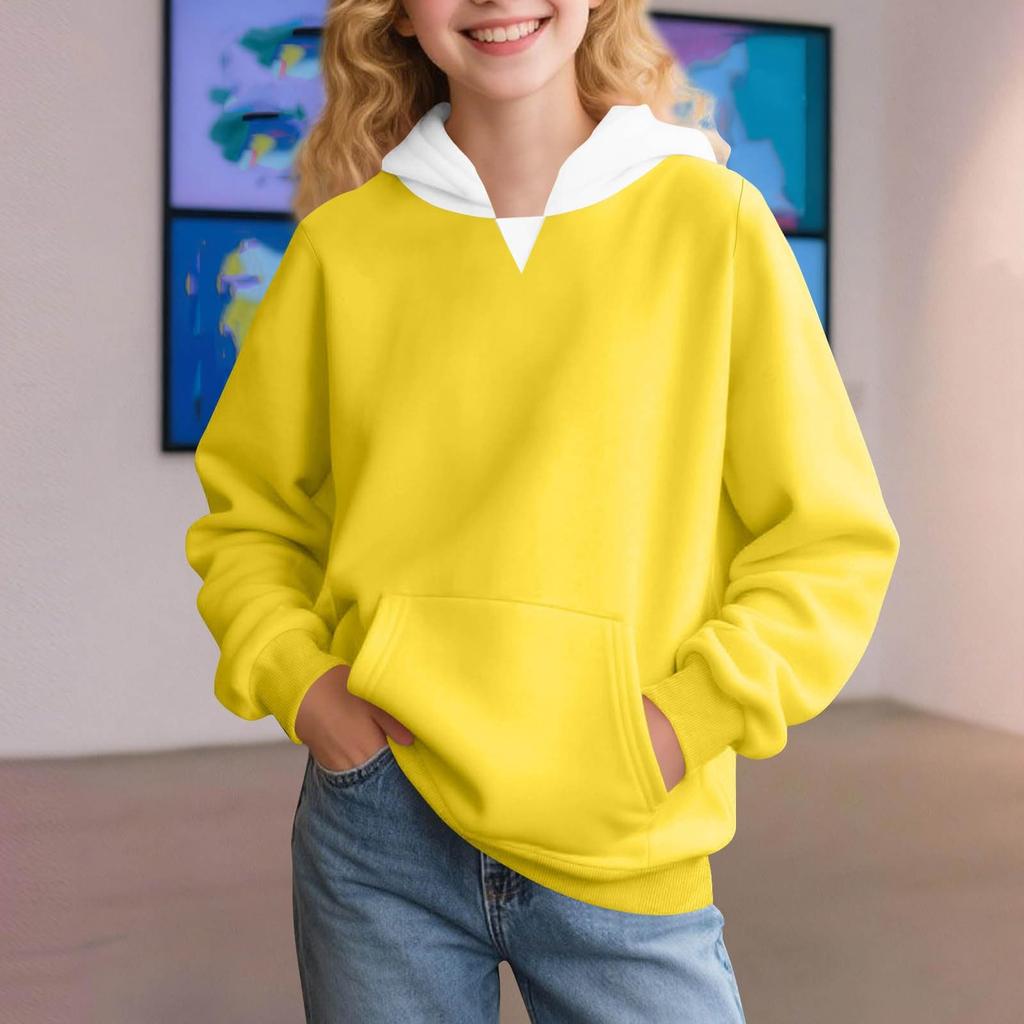 Winter Boy And Girls Solid Color Long Sleeved Hooded Sweatshirt Tops