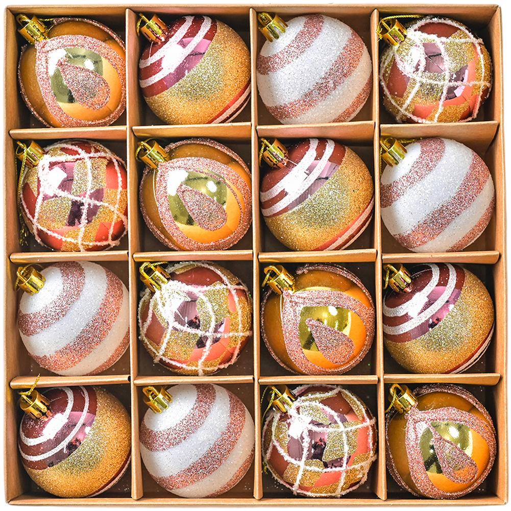 16PCS Hand Painted Christmas Ornaments with Glitter Plastic Balls for Holiday Display Material and Shiny Finish