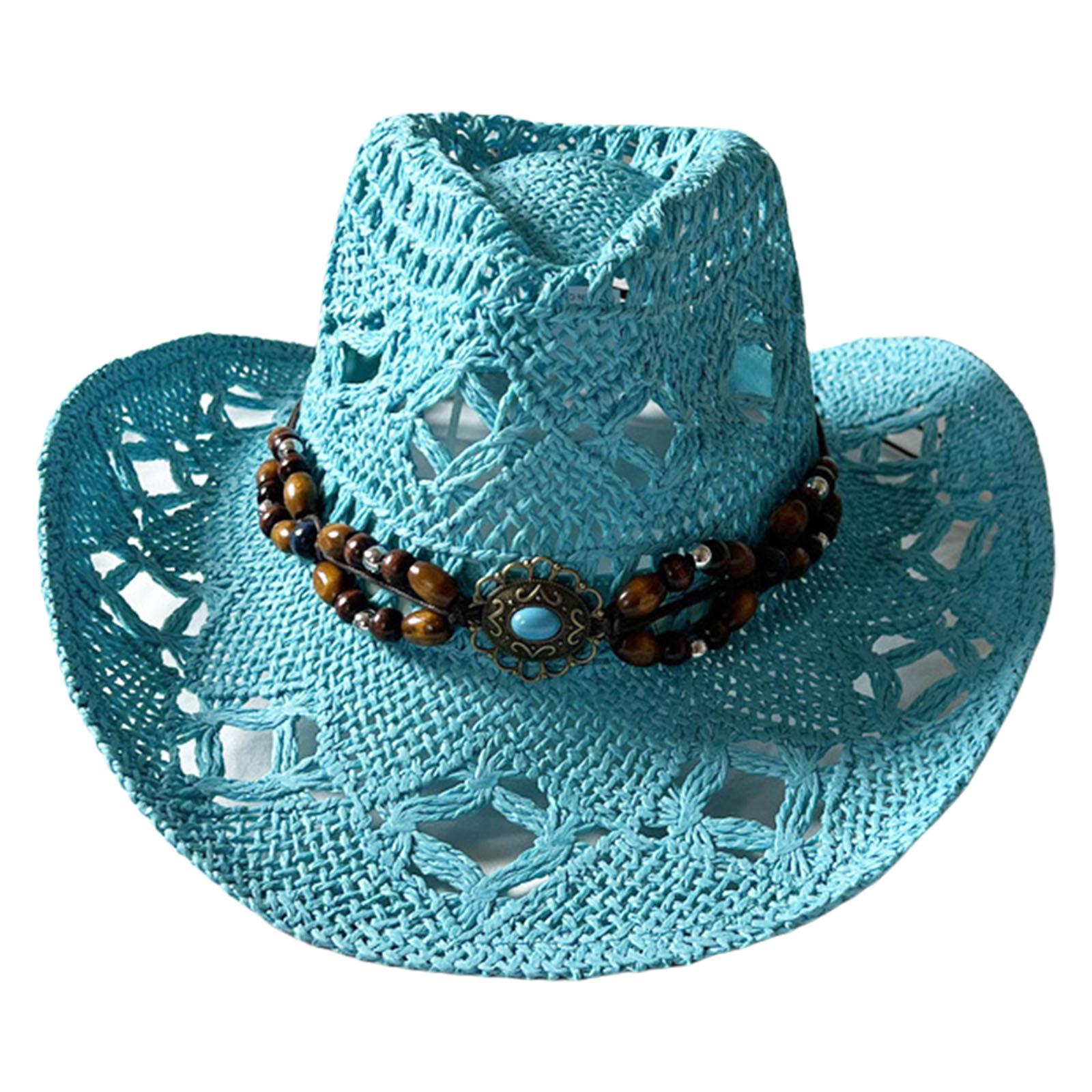Элегантная широкополая соломенная шляпа ручной работы, дышащая этническая соломенная шляпа, шляпа для отдыха, западная шляпа от солнца синий