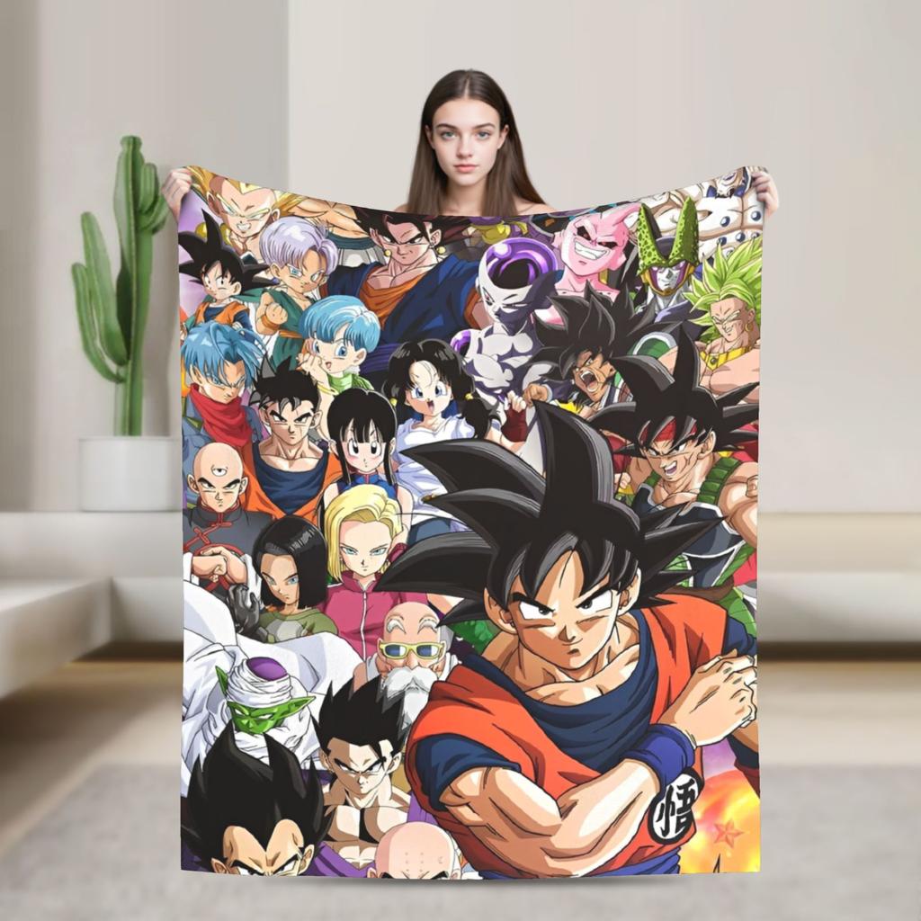 DBZ Cartoon Blanket Fleece Awesome Breathable Throw Blanket for Bedding Lounge Textile Decor,