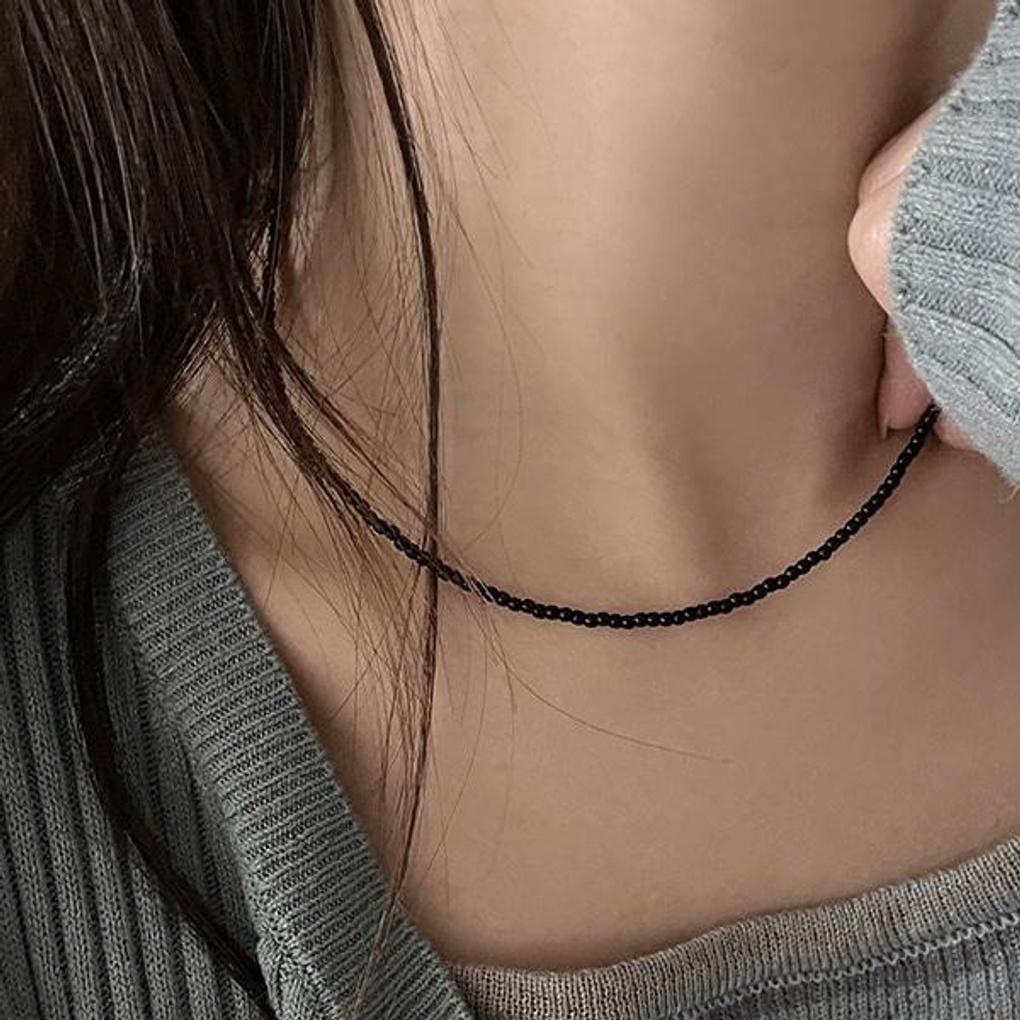 Black Mini Bead Layered Choker Necklace (2 types)