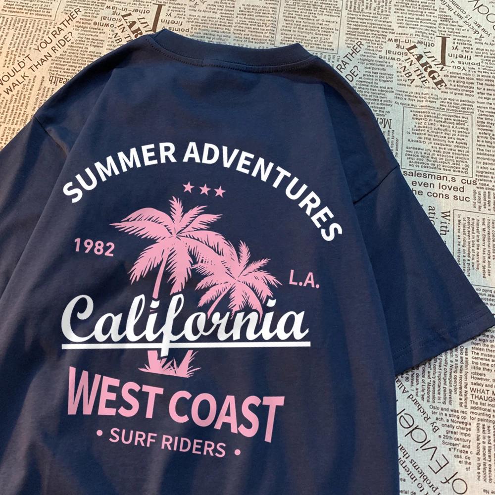 Summer Adventures California West Coast Mens Clothing Hip Hop Loose T-Shirts Fashion Oversized Cotton Summer Women Tshirt New