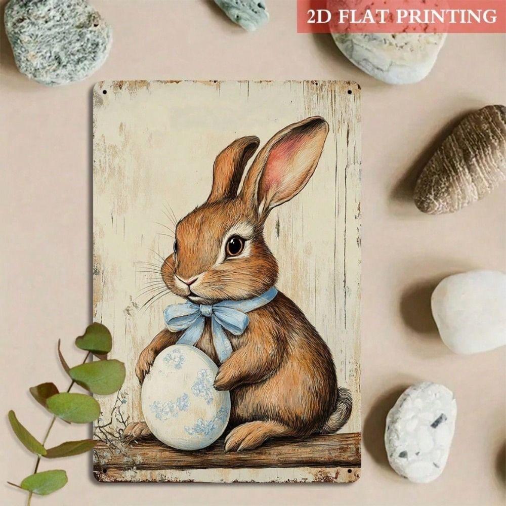 Vintage Easter Bunny Metal Tin Sign Wall Art Decor
