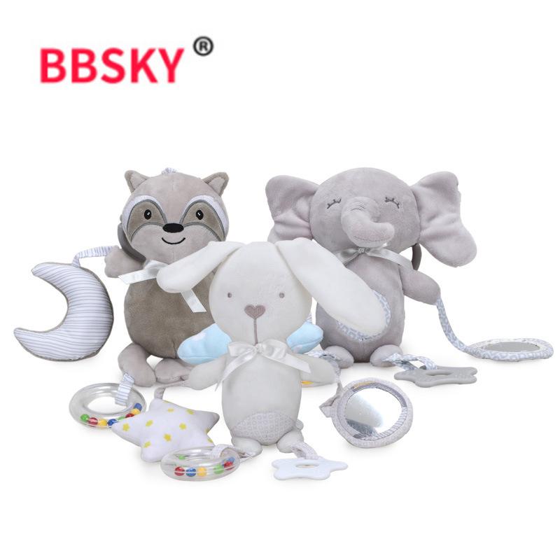 Baby Plush Animal Teether with Music, Jingling Sound, and Mirrored Crib Pendant