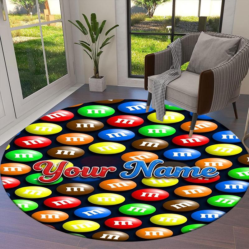 M&M's Custom Name Round Area Rug,Carpet Rug for Living Room Bedroom Sofa Playroom Decor,Non-slip Floor Mat
