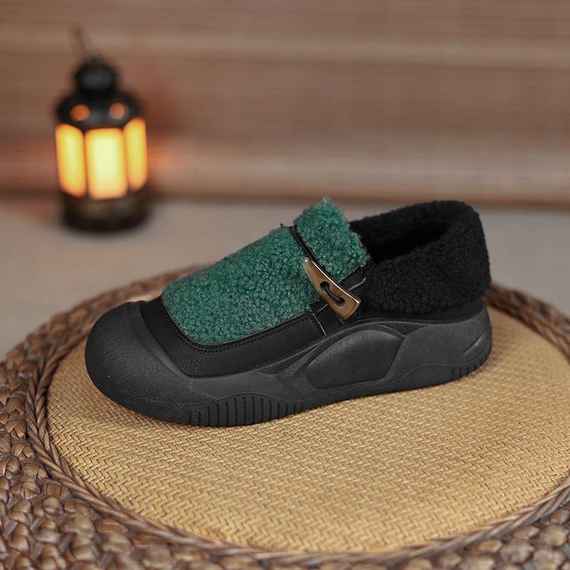 Color matching thick-soled lamb wool shoes women's new autumn and winter outer wear velvet warm cotton shoes one pedal casual loafers