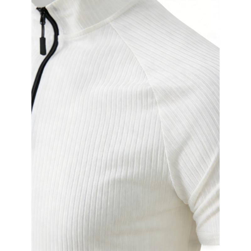 Men European Size Slim Fit Summer Half Zip Short Sleeve Ribbed Polo Shirt