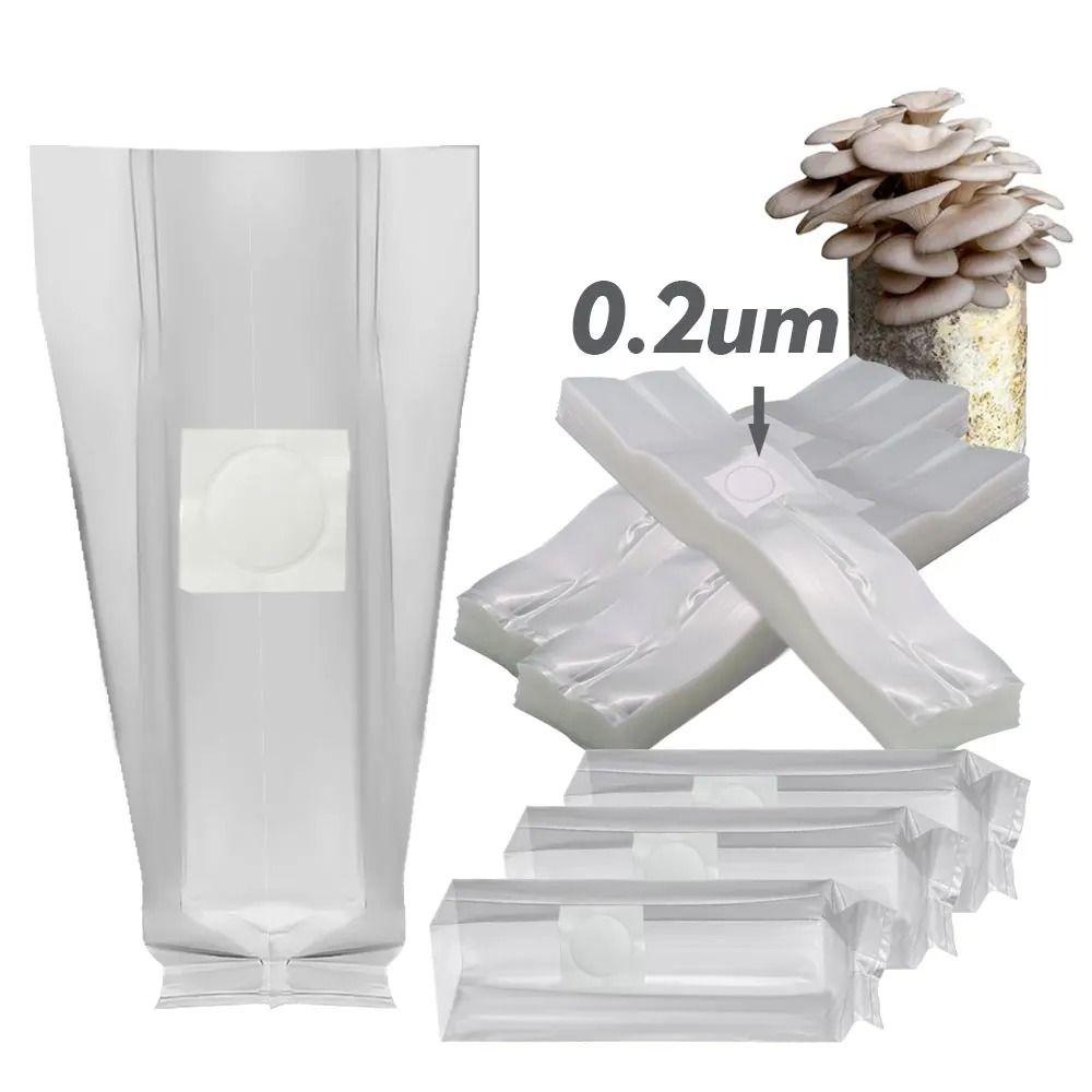 50pcs High Quality PP Mushroom Planting Bag 0.2um Filter Clear Edible Mushroom Breathable Bag Tissue Culture Bag Garden Planter
