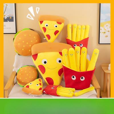 Almofada criativa de pizza com hambúrguer de batata frita, lanche simulado, brinquedo de pelúcia, boneca de máquina de agarrar