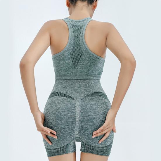 2 Pcs/Set Women Sports Suit Push-up Sleeveless Vest with Chest Pads Seamless Quick-drying High Waist Shorts Sportwear Yoga Fitness