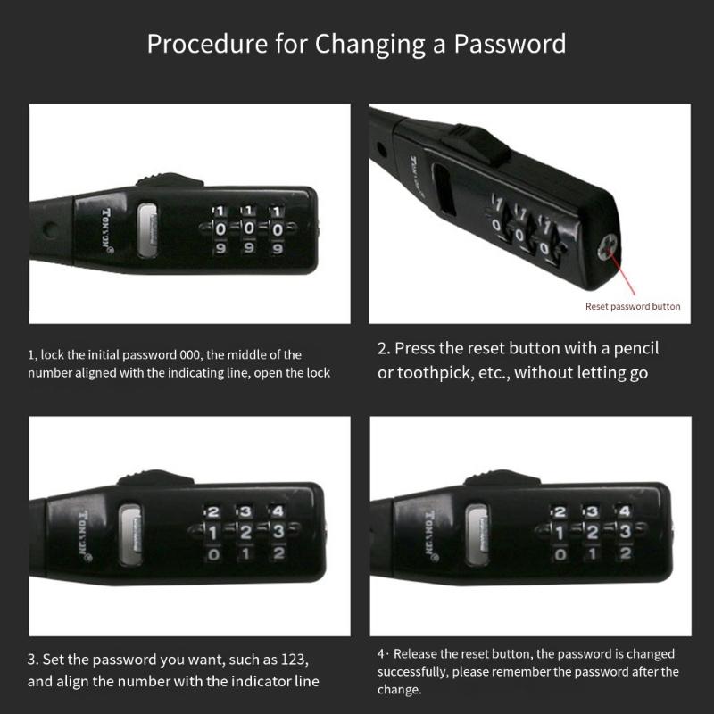 Bicycles Lock, Multifunction Adjustable Bicycles Lock Zips Tie Lock Bikes Luggage Scooter Lockers with 3 Digit Passwords