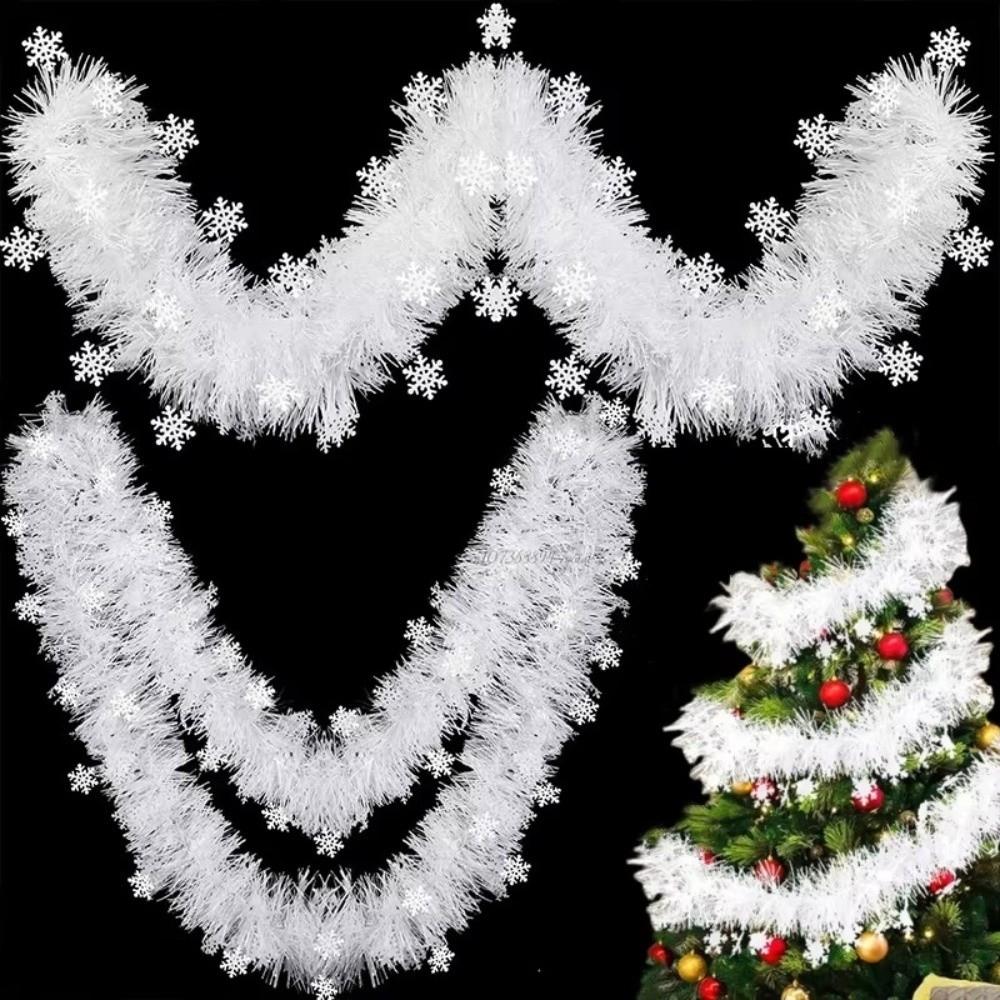 2PCS 2M Christmas Snowflake Tinsel Ceiling Hanging White Twist Snowflake Ribbons Tinsel Ribbon Xmas Tree Decoration