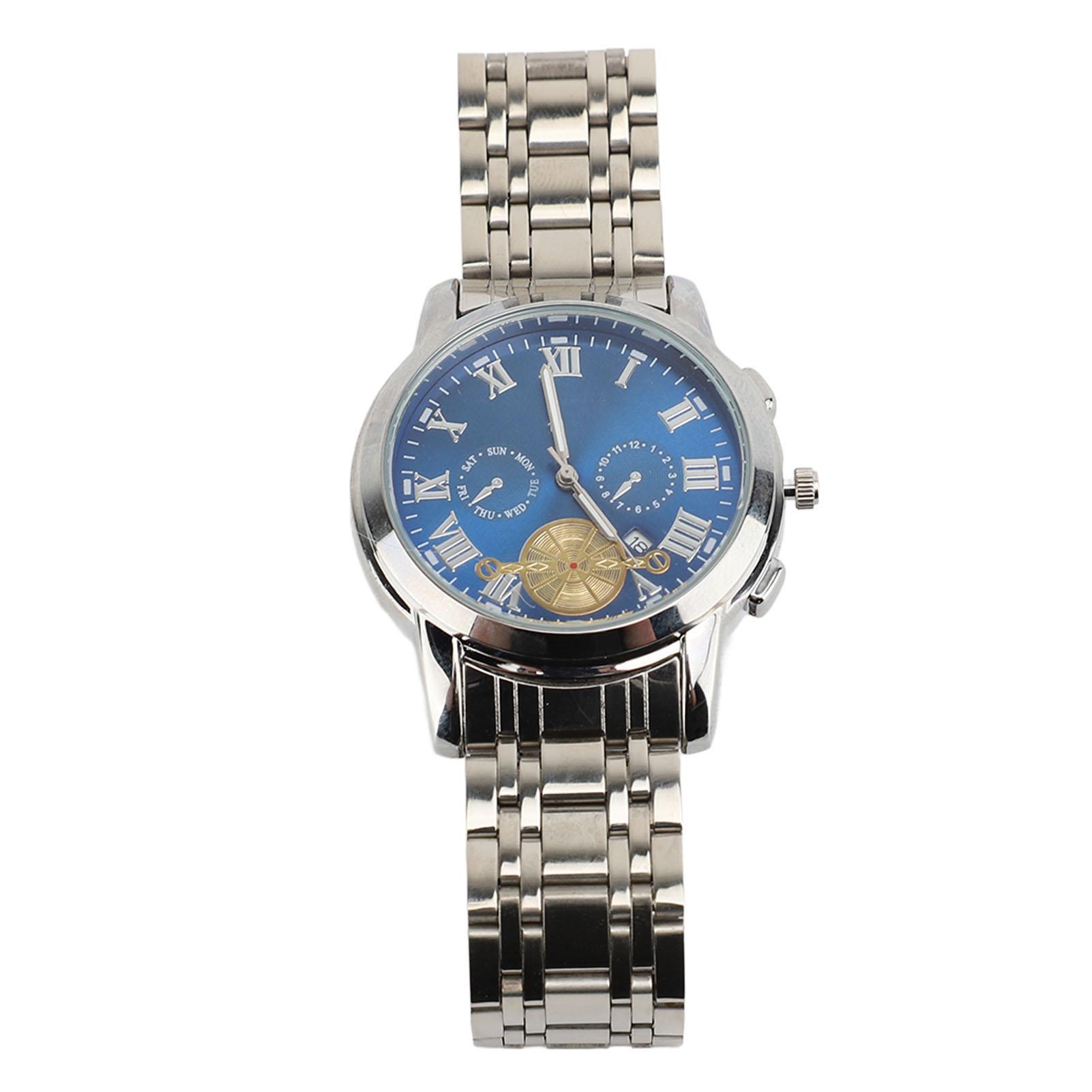 

Мужские часы с ремешком из нержавеющей стали, легко читаемые, модные, водонепроницаемые, светящиеся, аналоговые синий