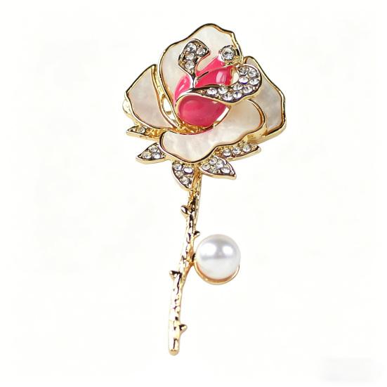 Brooch Pin Three-Dimensional Shape Rose Technology Pin Enamel Drip with Rhinestone Faux