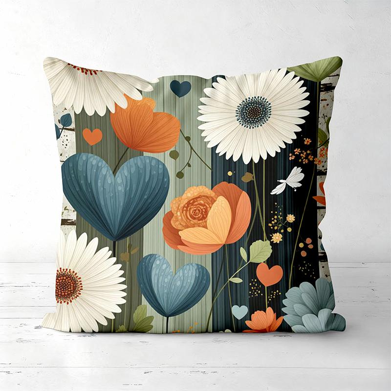 Colorful Floral Heart Patterned Decorative Cushion Covers Polyester pillowcase, sofa decorative cushion cov Headboard Pillow