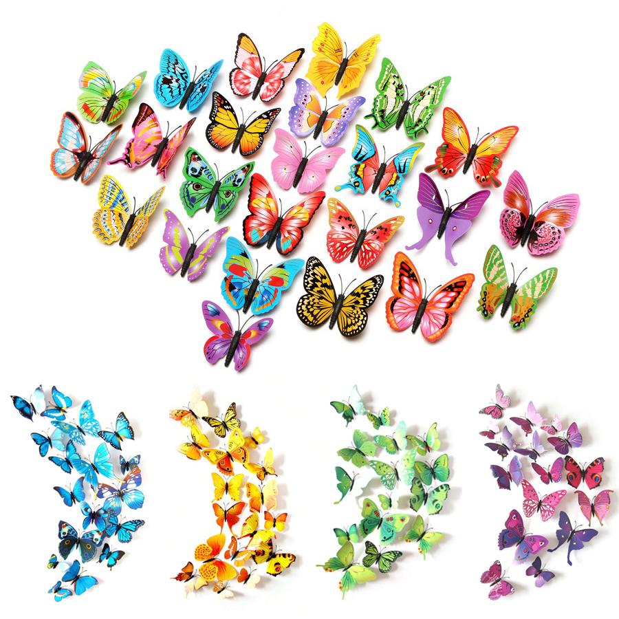 12pcs/Pack Color Butterfly Magnetic Refrigerator Sticker for Kitchen Living Room DIY Wall Stickers Home Decoration Accessories