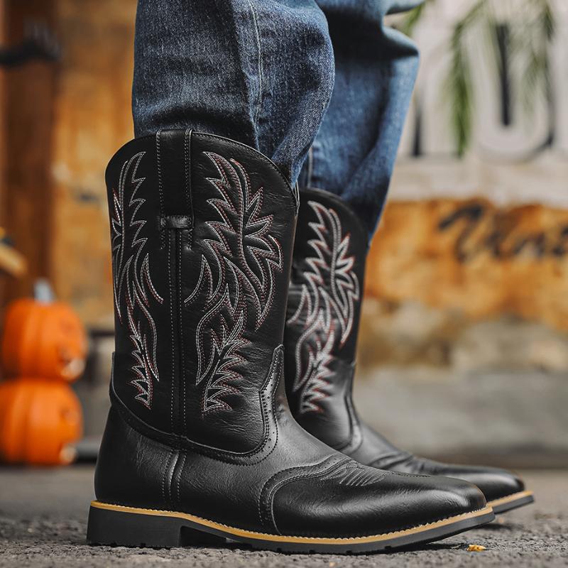 Herren Hohe Stiefel Stickerei Retro Handgefertigt Herrenstiefel Western Cowboy Stiefel Spitzschuh Stiefel Handnaht Outdoor Herrenschuhe