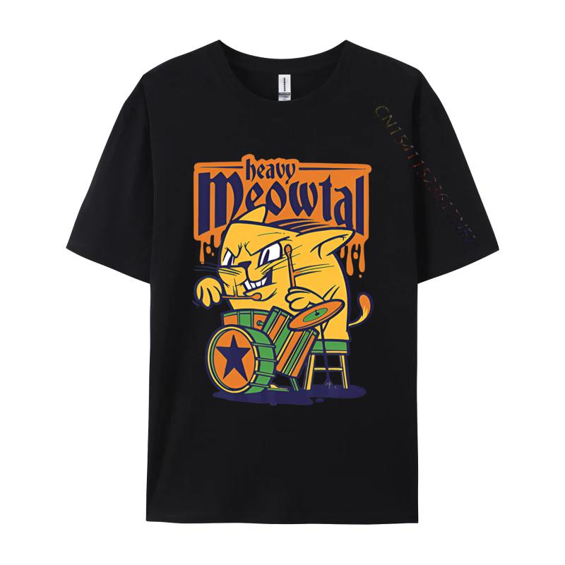 Heavy Meowtal Cat Saying Drum Sloth Tshirt Graphic TShirts Custom Cotton T Shirts Printing Tops Shirt